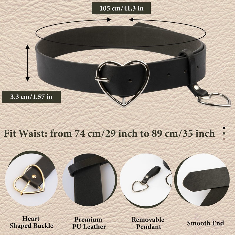 TXIN Heart-shaped Wide Black Belt with Silver Metal Buckle for Women Girls Students Jeans Shorts Ladies Dress - Image 2